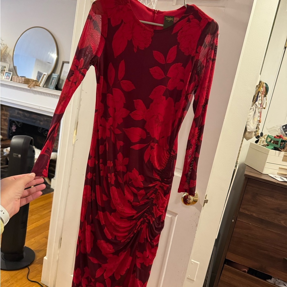 Red Floral Long Sleeve Dress